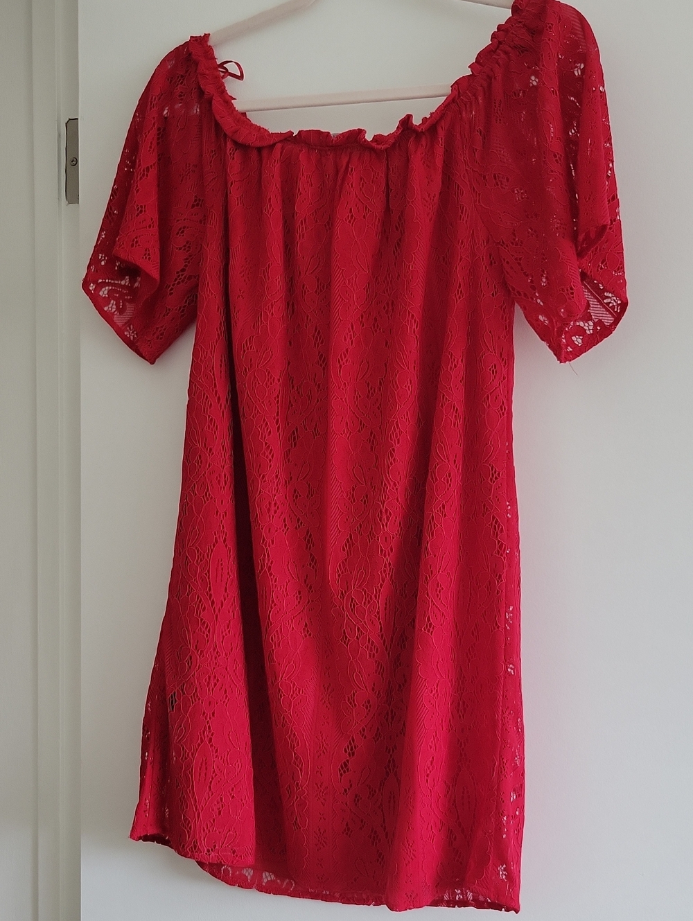 BB Dakota Red Lace Off-Shoulder Mini Dress